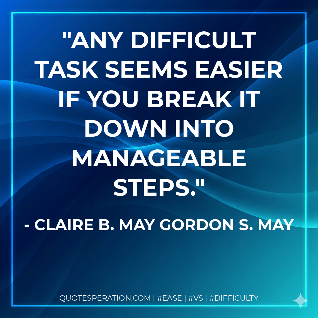 Any difficult task seems easier if you break it down into manageable steps. - Claire B. May Gordon S. May