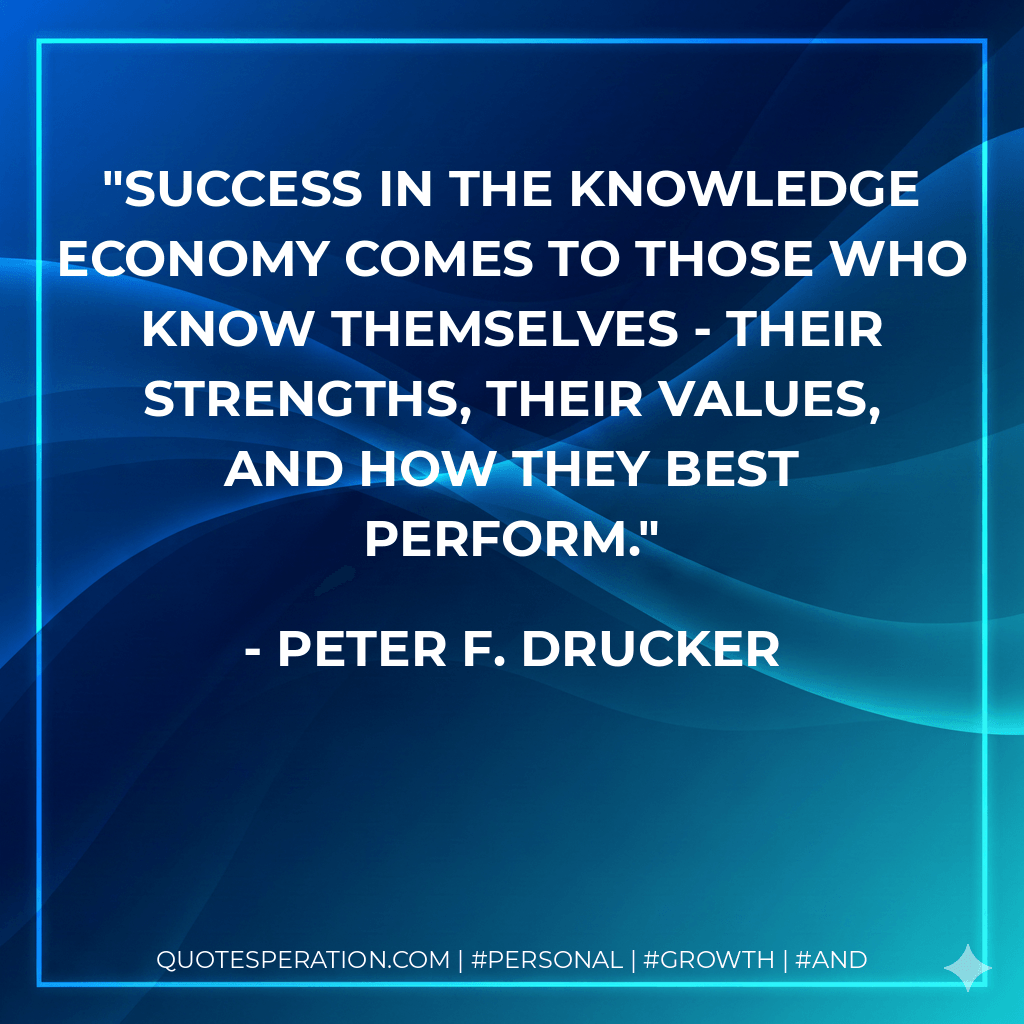 Success in the knowledge economy comes to those who know themselves - their strengths, their values, and how they best perform. - Peter F. Drucker