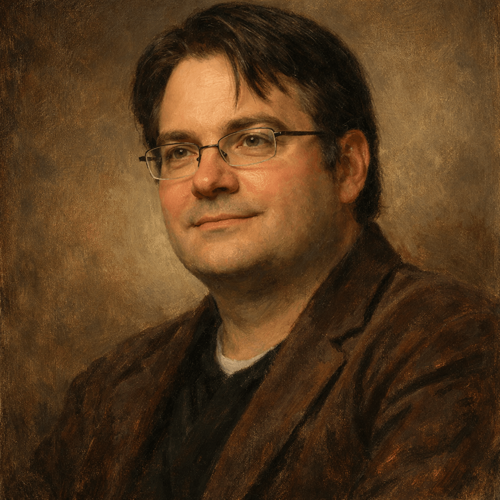 An oil painting of Brandon Sanderson