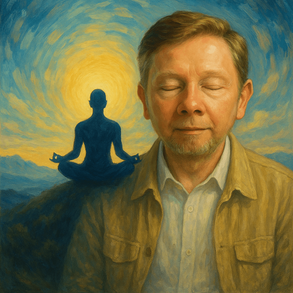 An oil painting of Eckhart Tolle