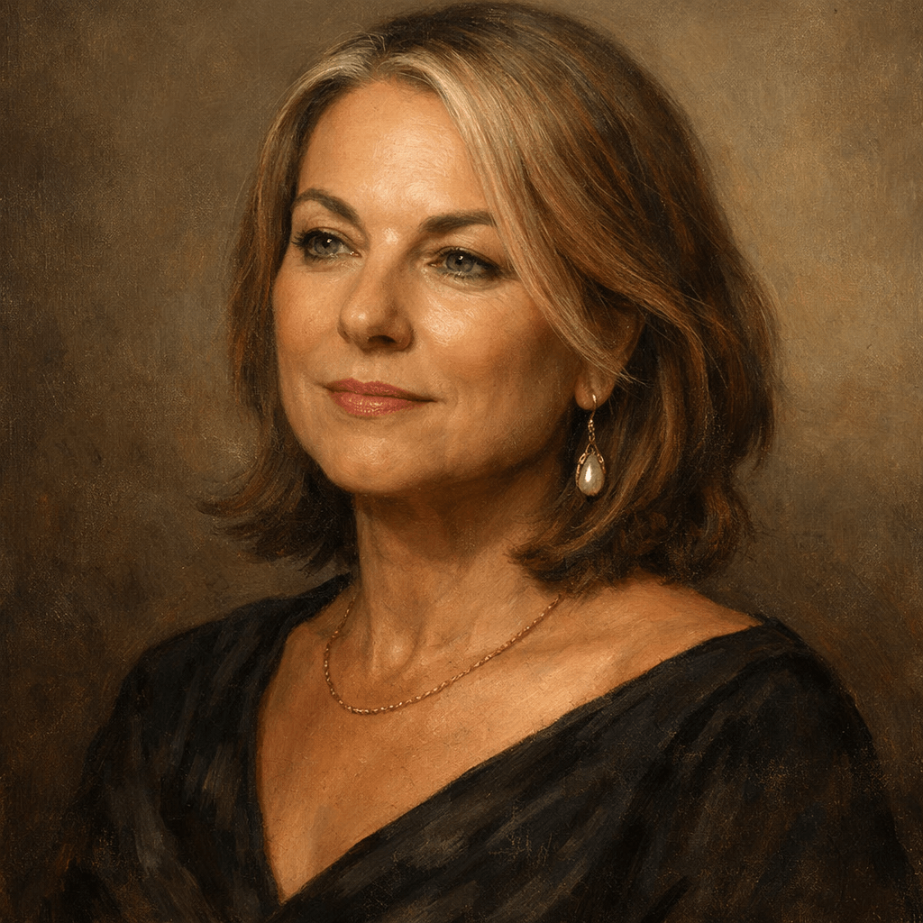 An oil painting of Esther Perel
