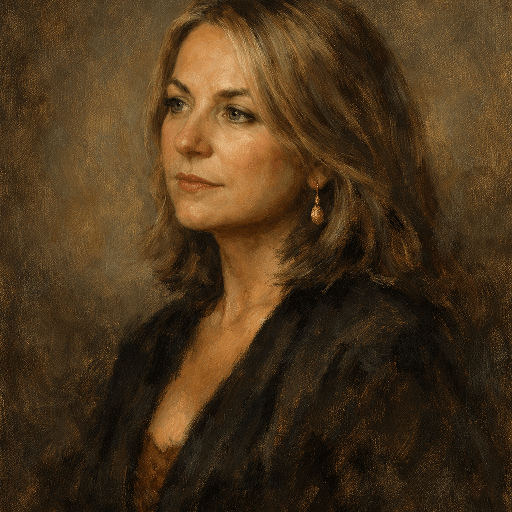An oil painting of Esther Perel