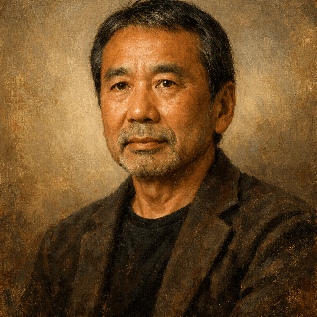 An oil painting of Haruki Murakami