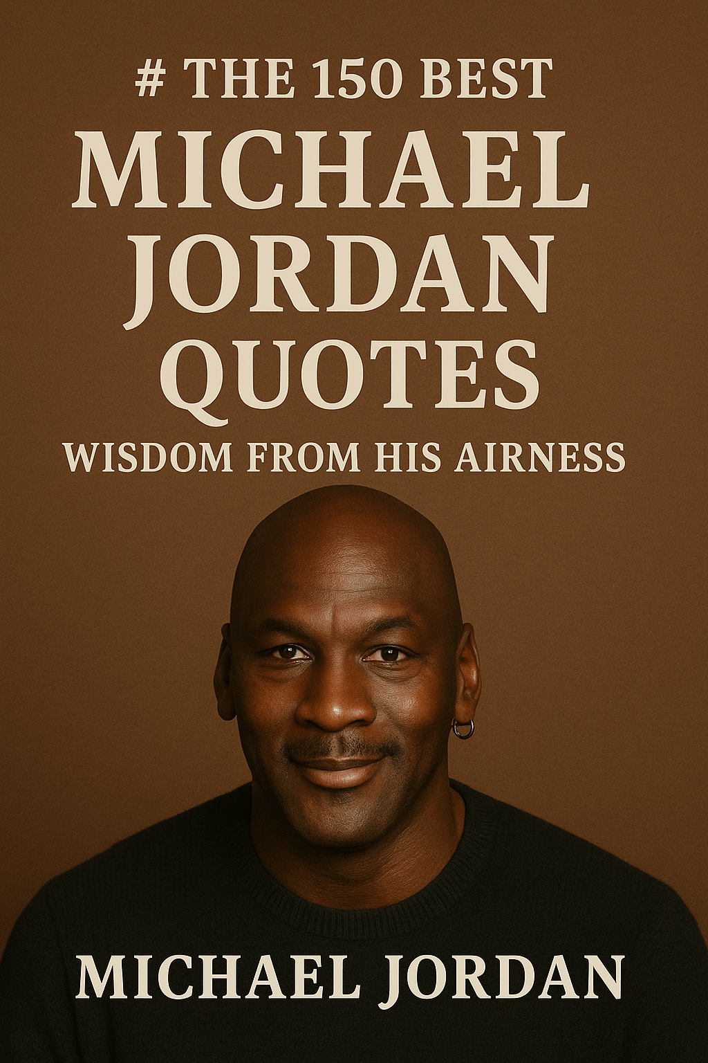 book cover titled “The 150 Best Michael Jordan Quotes: Timeless Wisdom for Peace and Change.” The background is a warm brown tone, giving the image a grounded and classic feel.