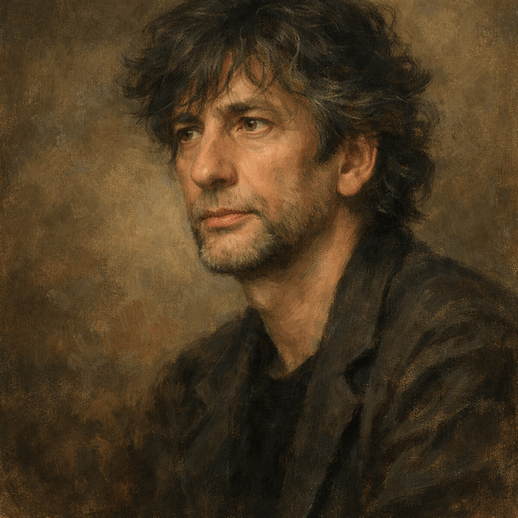 An oil painting of Neil Gaiman