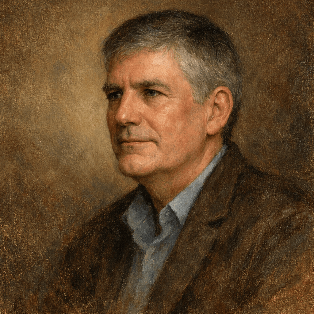 An oil painting of Rick Riordan