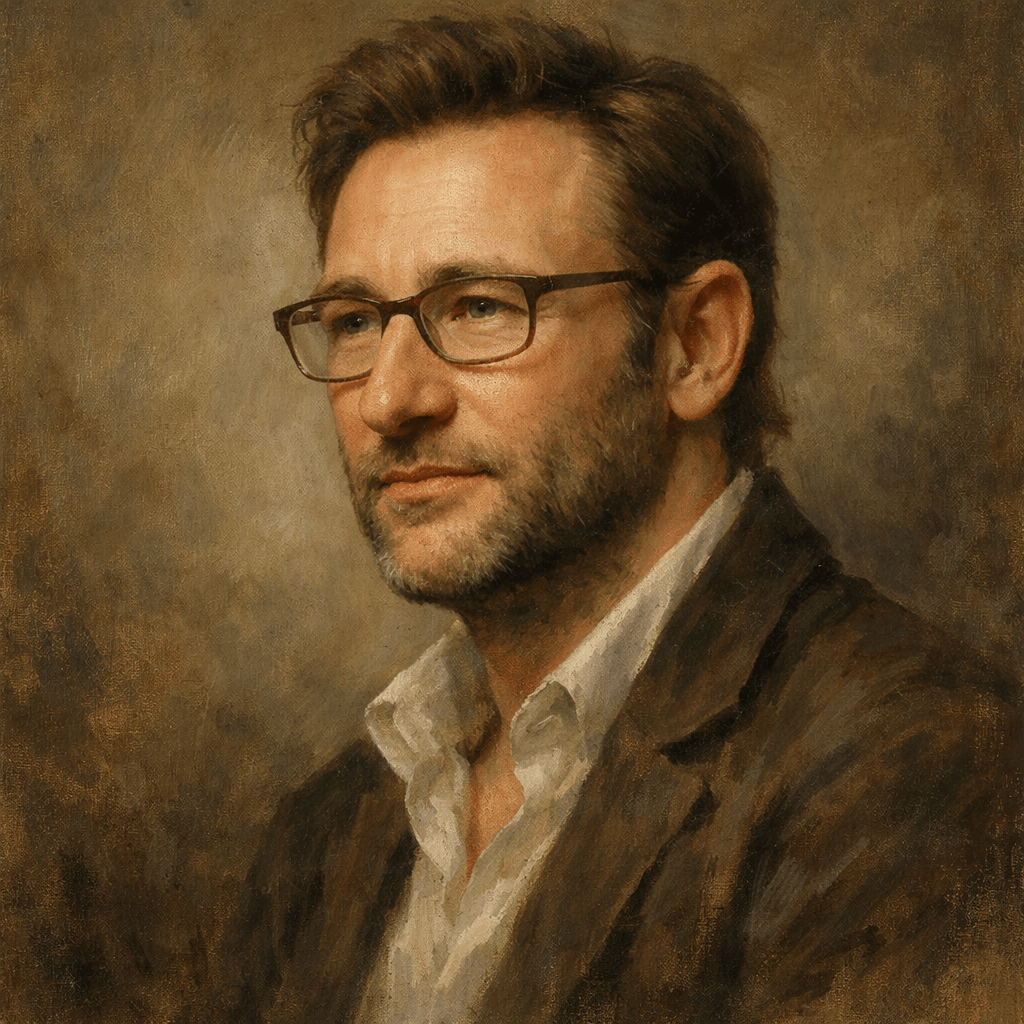 An oil painting of Simon Sinek