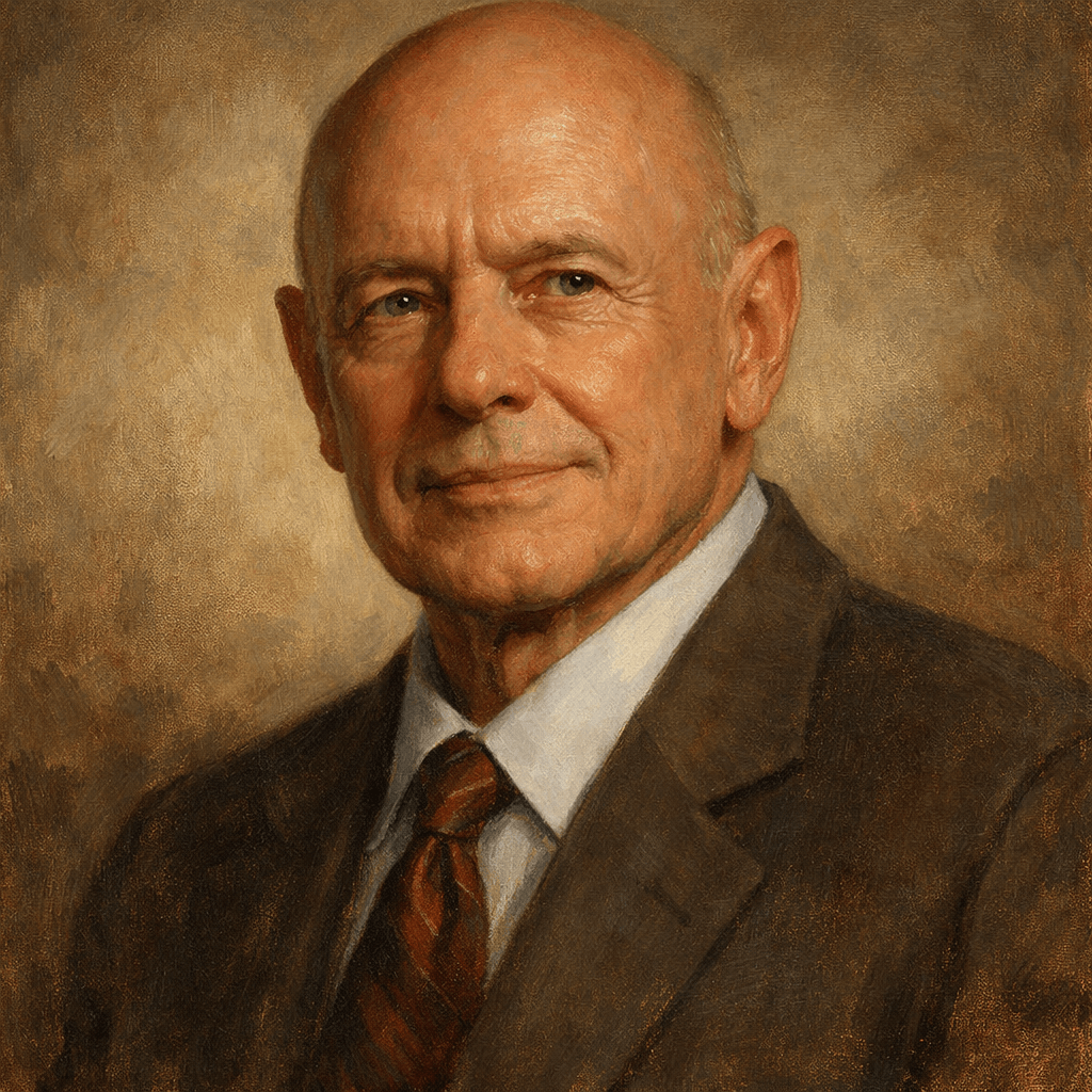 An oil painting of Stephen Covey