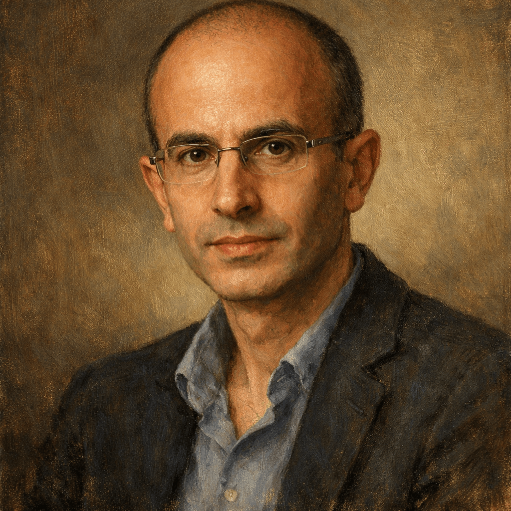 An oil painting of Yuval Noah Harari