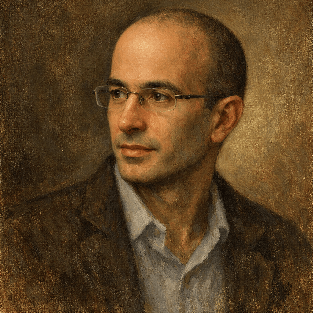 An oil painting of Yuval Noah Harari