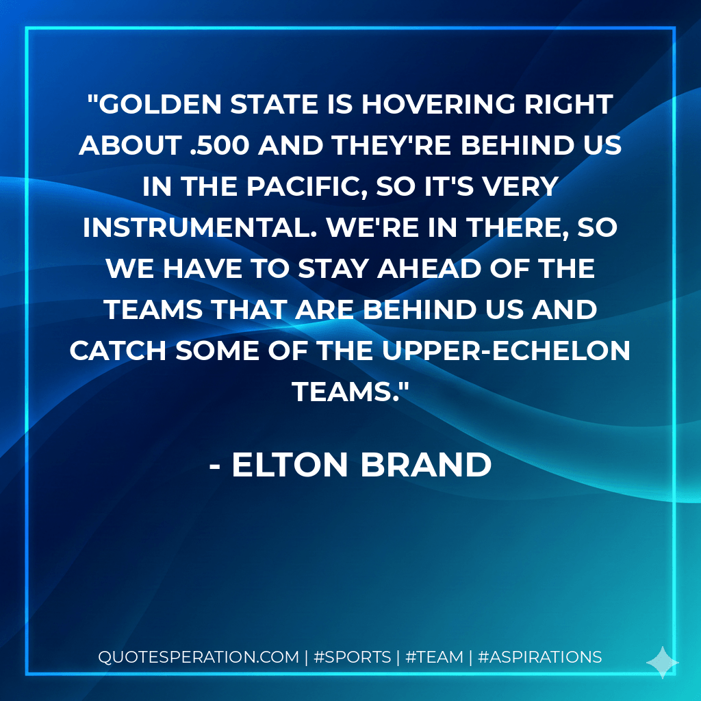 Golden State is hovering right about .500 and they're behind us in the Pacific, so it's very instrumental. We're in there, so we have to stay ahead of the teams that are behind us and catch some of the upper-echelon teams. - Elton Brand