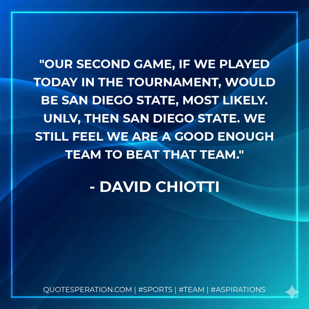Our second game, if we played today in the tournament, would be San Diego State, most likely. UNLV, then San Diego State. We still feel we are a good enough team to beat that team. - David Chiotti