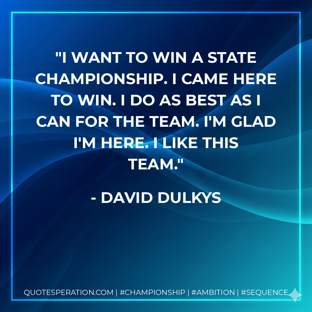 I want to win a state championship. I came here to win. I do as best as I can for the team. I'm glad I'm here. I like this team. - David Dulkys