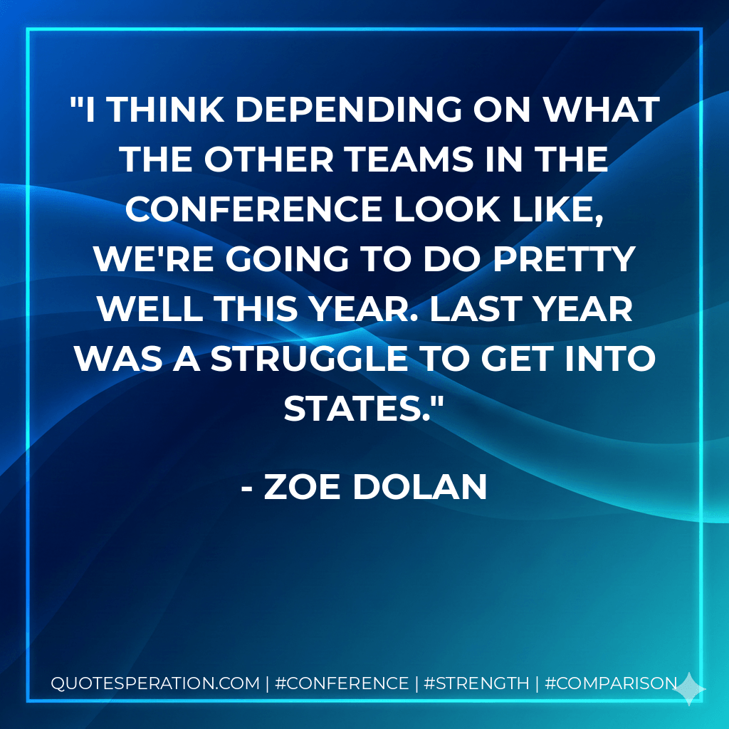 I think depending on what the other teams in the conference look like, we're going to do pretty well this year. Last year was a struggle to get into states. - Zoe Dolan