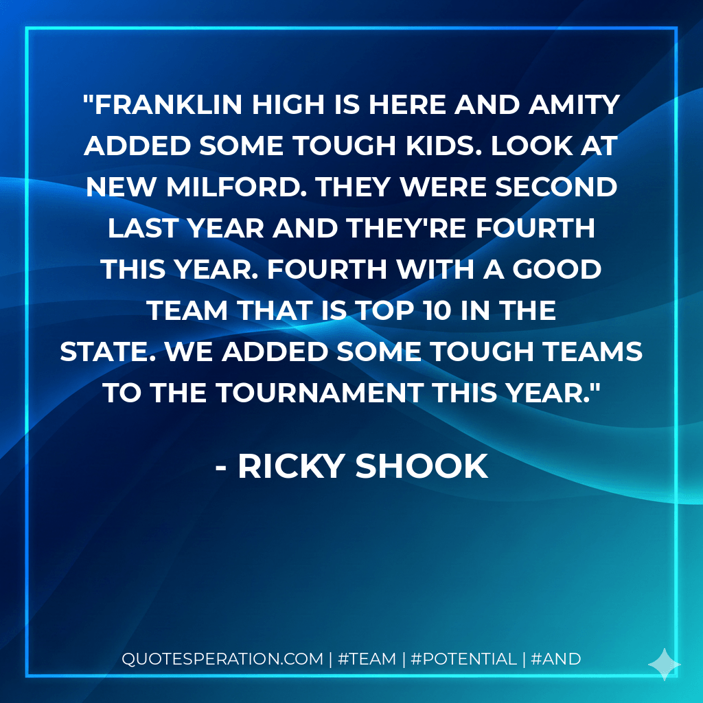 Franklin High is here and Amity added some tough kids. Look at New Milford. They were second last year and they're fourth this year. Fourth with a good team that is top 10 in the state. We added some tough teams to the tournament this year. - Ricky Shook