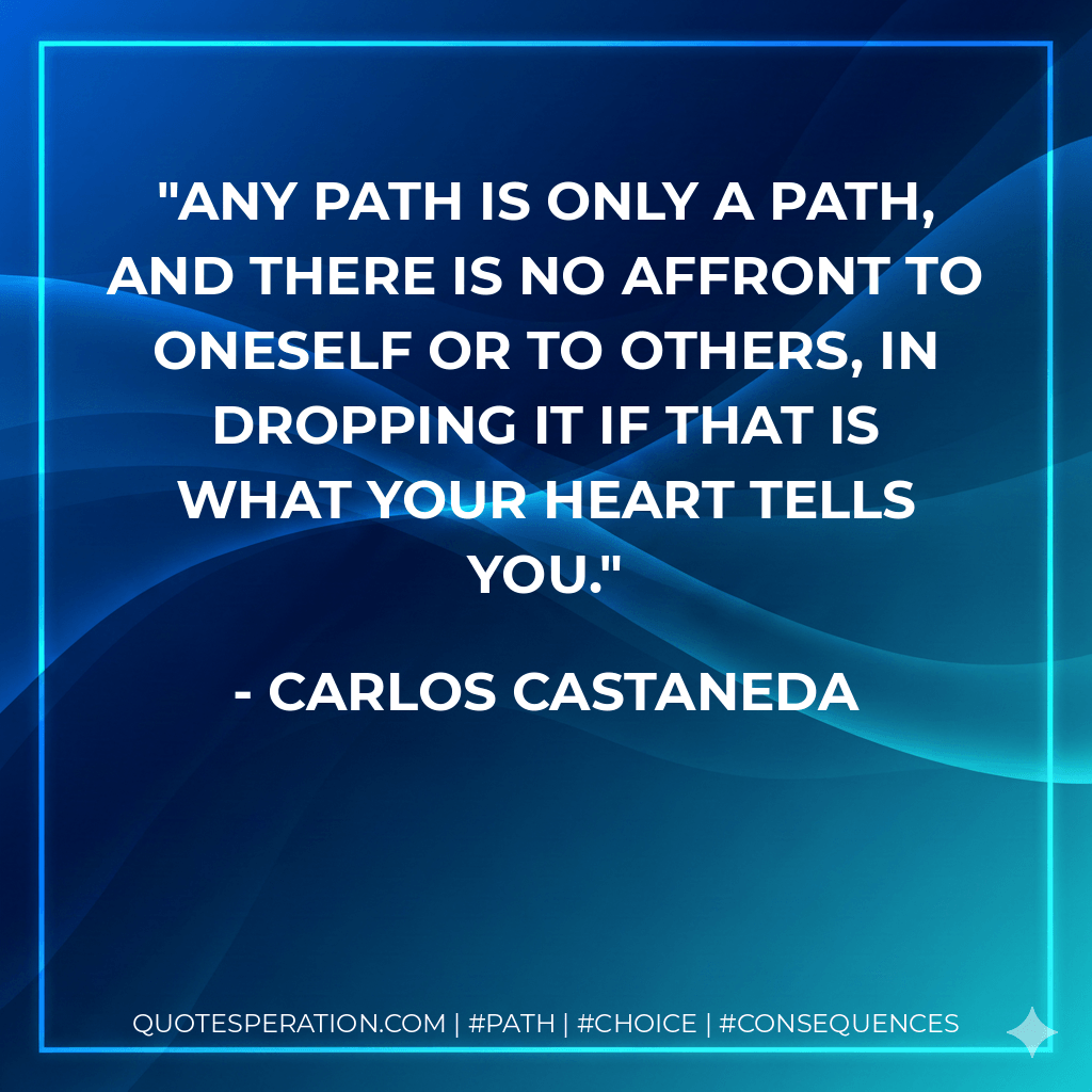 Any path is only a path, and there is no affront to oneself or to others, in dropping it if that is what your heart tells you. - Carlos Castaneda