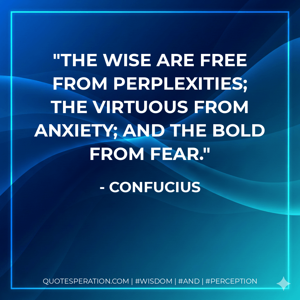 The wise are free from perplexities; the virtuous from anxiety; and the bold from fear. - Confucius