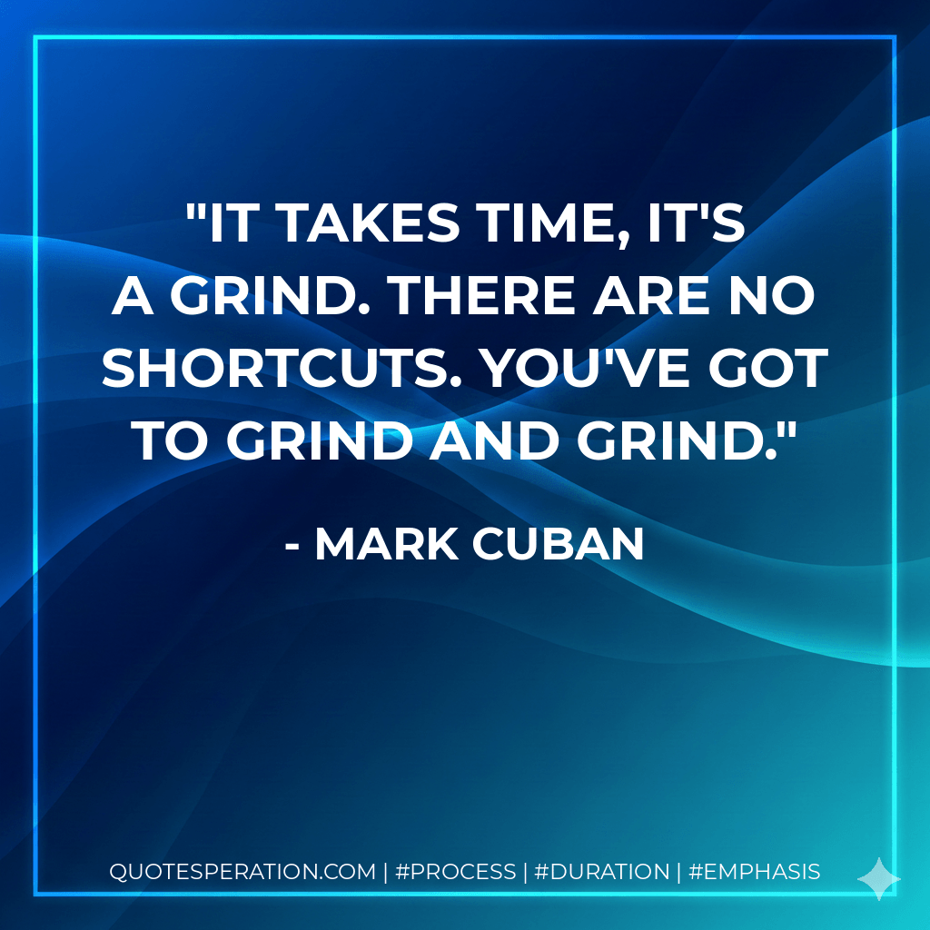 It takes time, it's a grind. There are no shortcuts. You've got to grind and grind. - Mark Cuban
