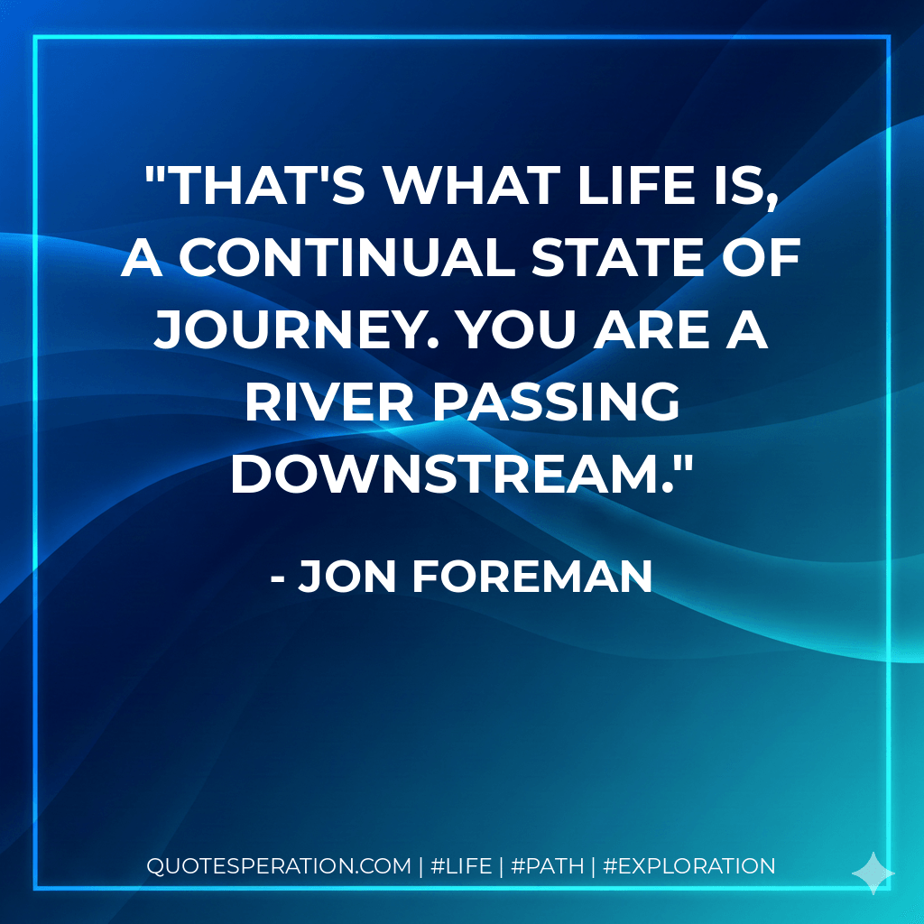 That's what life is, a continual state of journey. You are a river passing downstream. - Jon Foreman
