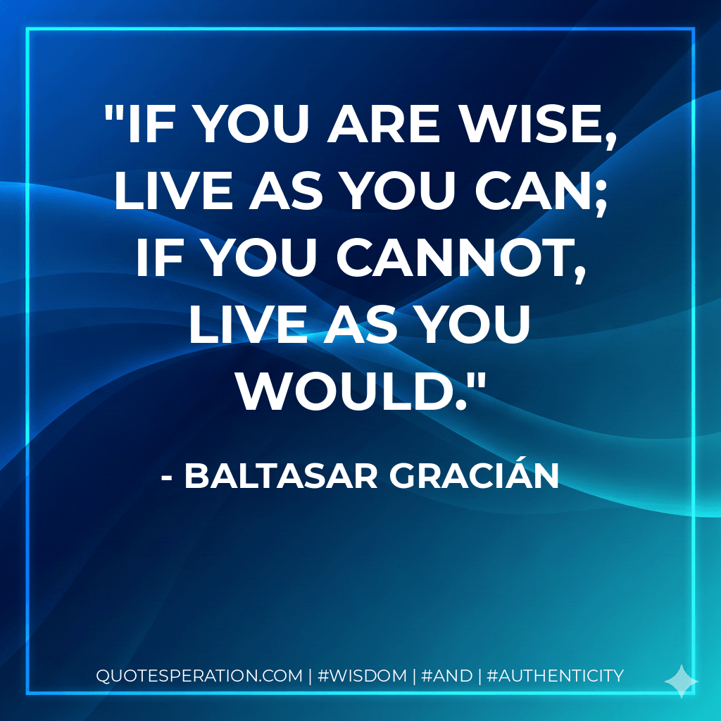 If you are wise, live as you can; if you cannot, live as you would. - Baltasar Gracián
