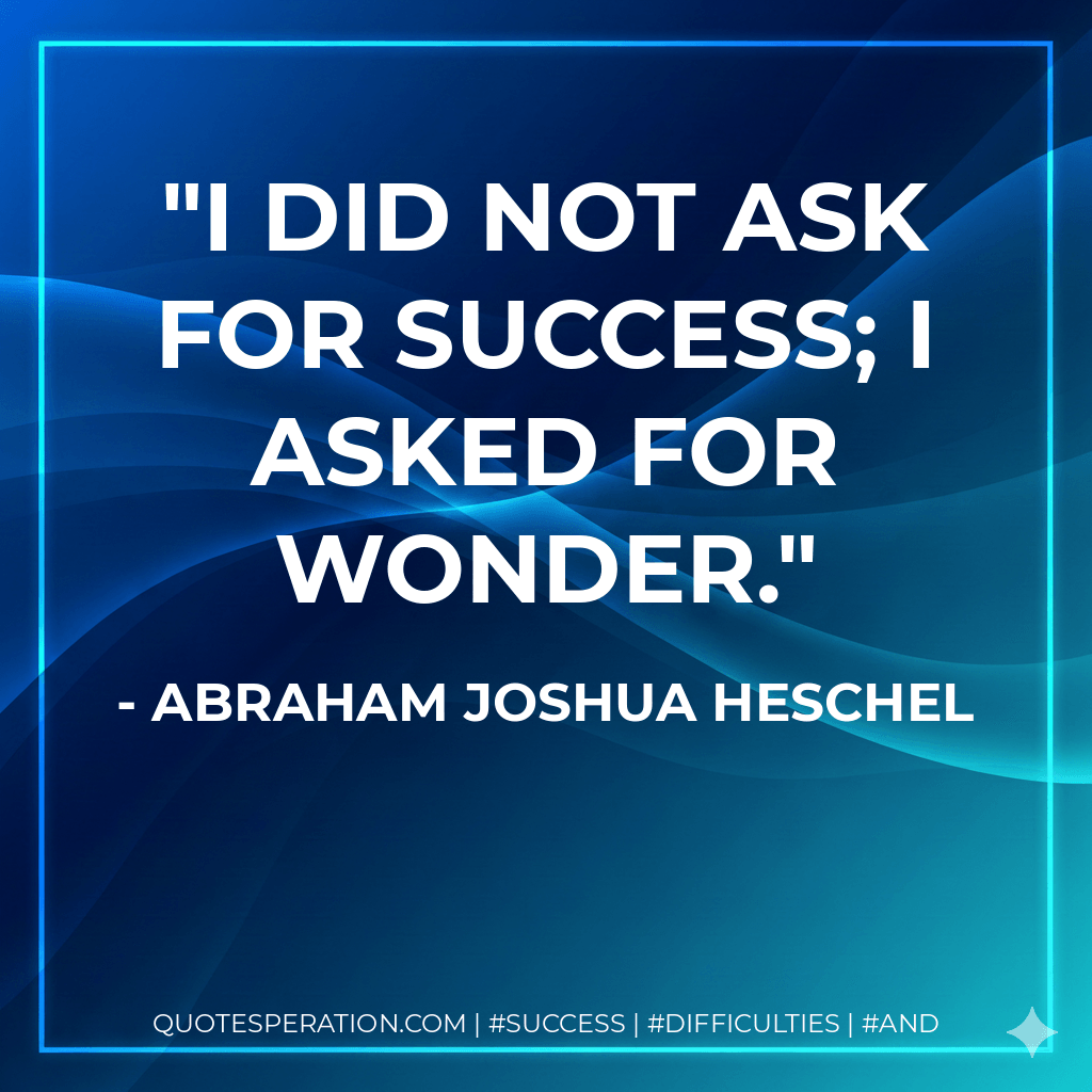 I did not ask for success; I asked for wonder. - Abraham Joshua Heschel