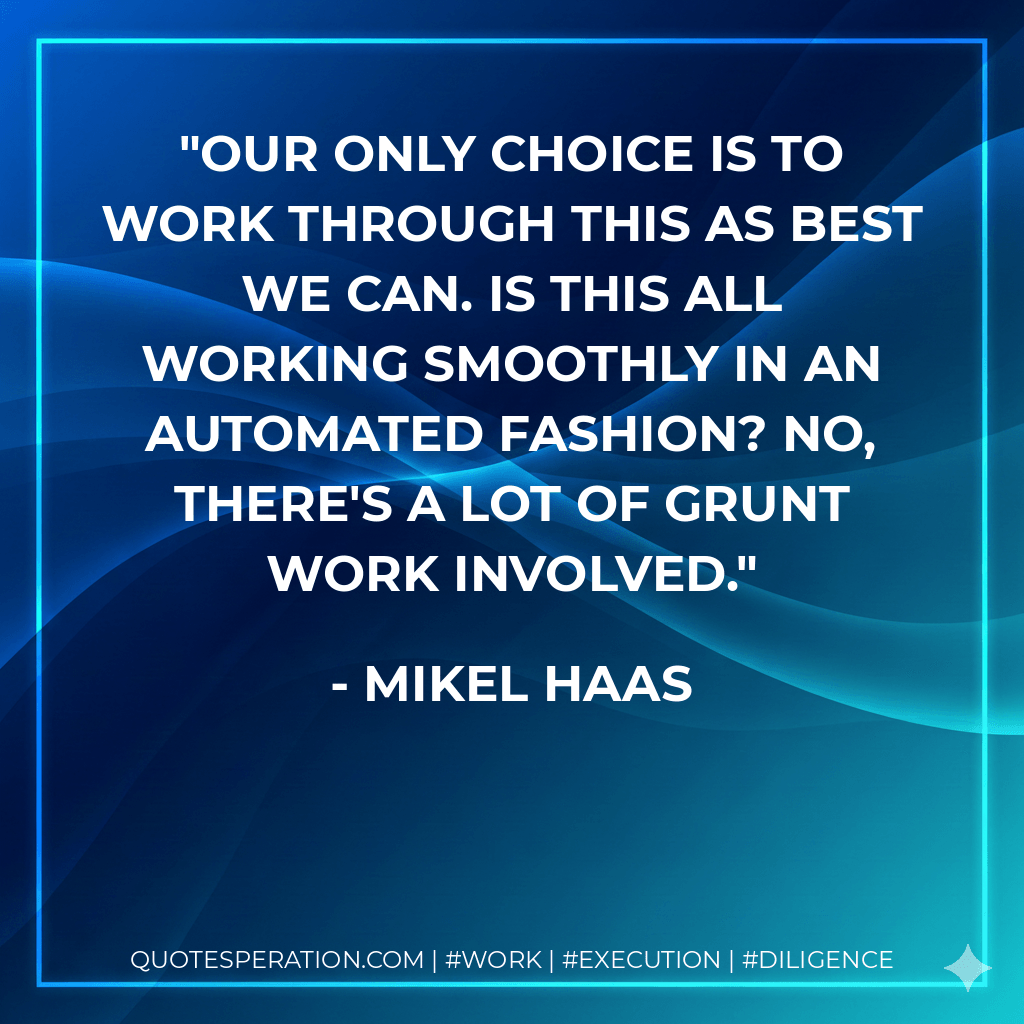 Our only choice is to work through this as best we can. Is this all working smoothly in an automated fashion? No, there's a lot of grunt work involved. - Mikel Haas