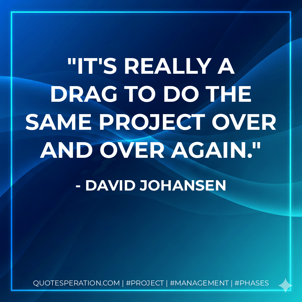 It's really a drag to do the same project over and over again. - David Johansen