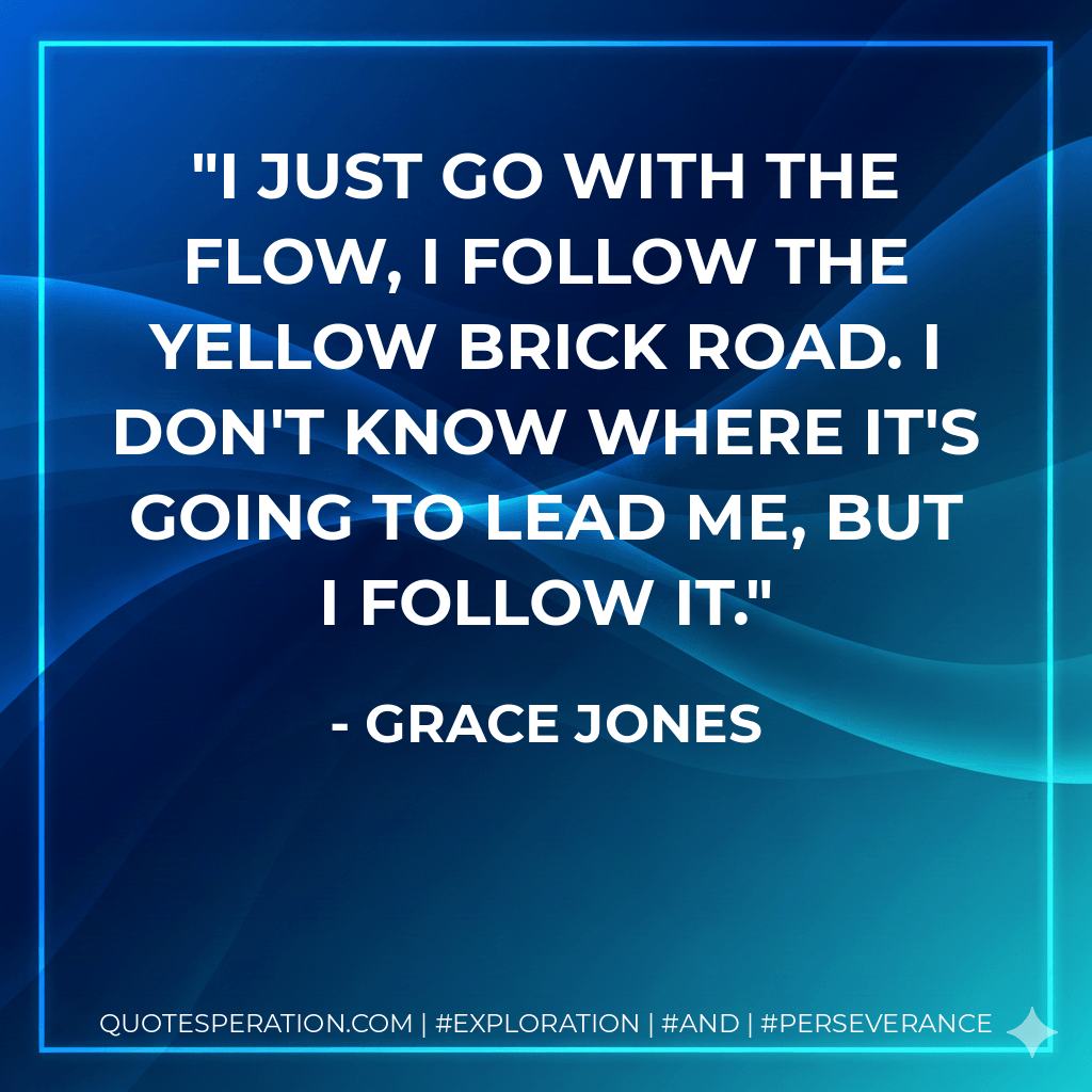 I just go with the flow, I follow the yellow brick road. I don't know where it's going to lead me, but I follow it. - Grace Jones