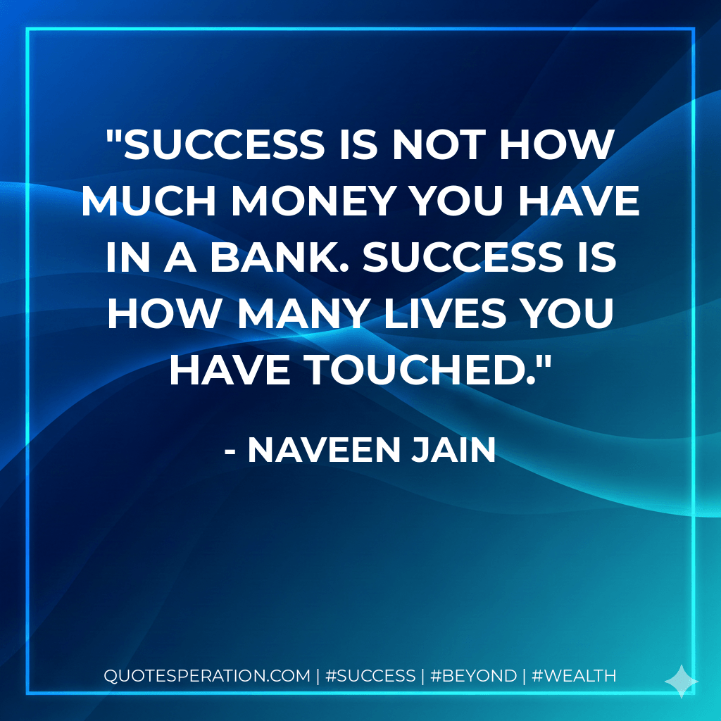 Success is not how much money you have in a bank. Success is how many lives you have touched. - Naveen Jain