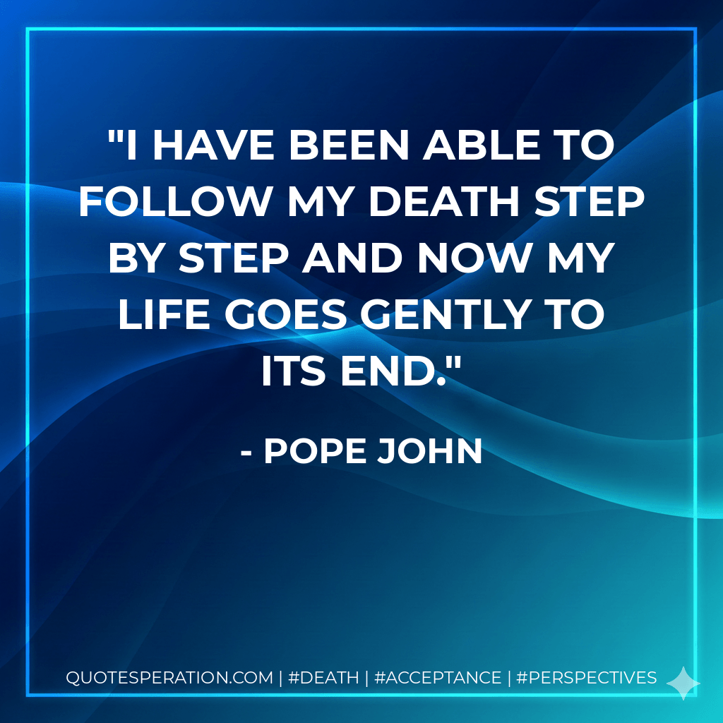 I have been able to follow my death step by step and now my life goes gently to its end. - Pope John