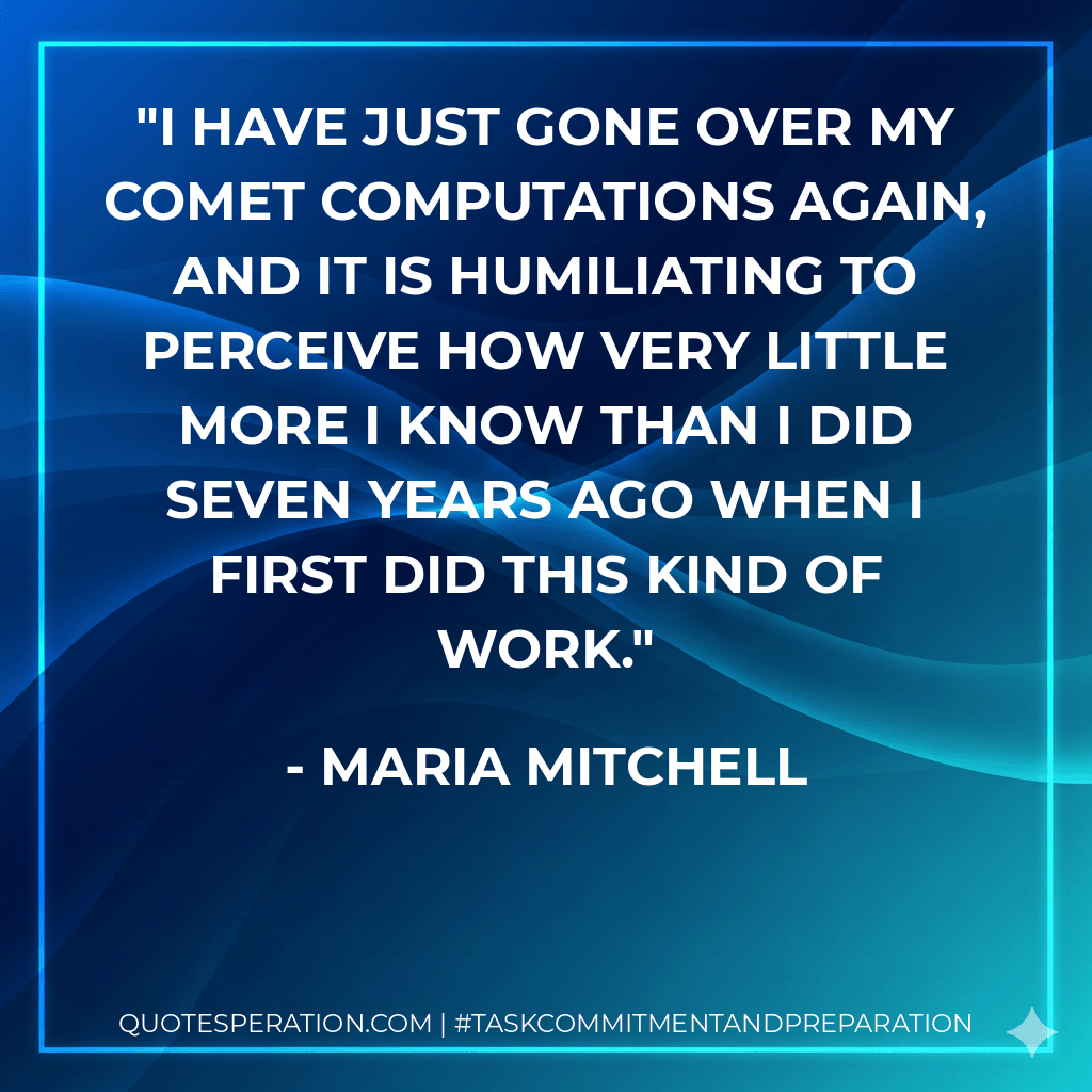 I have just gone over my comet computations again, and it is humiliating to perceive how very little more I know than I did seven years ago when I first did this kind of work.