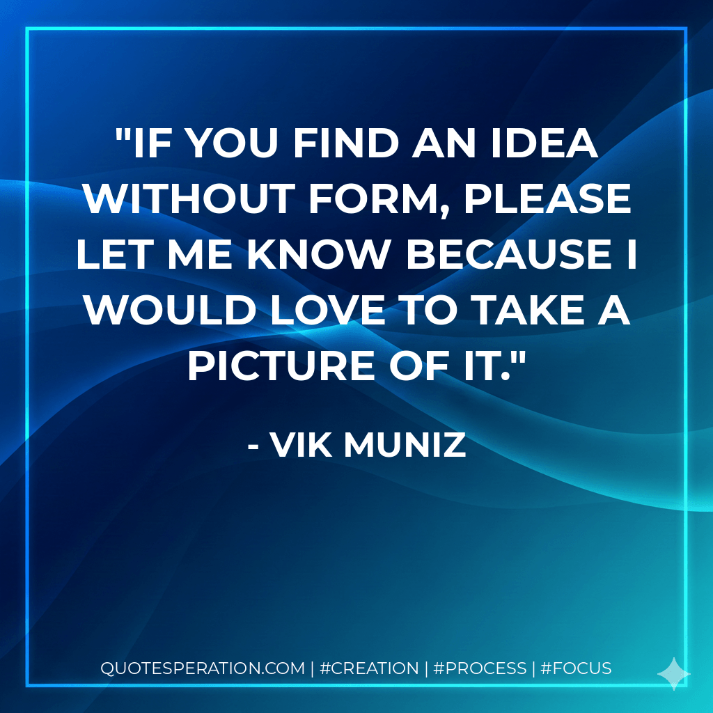 If you find an idea without form, please let me know because I would love to take a picture of it. - Vik Muniz