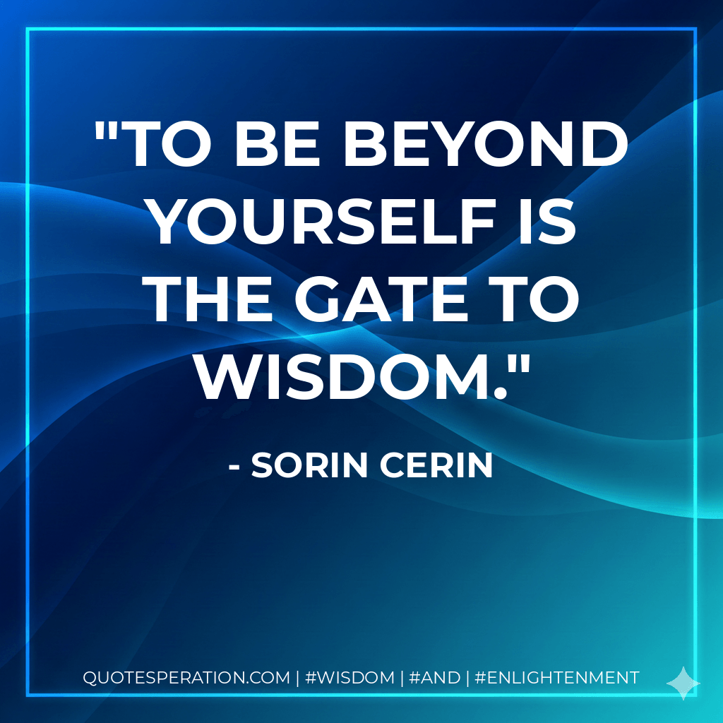 To be beyond yourself is the gate to wisdom. - Sorin Cerin