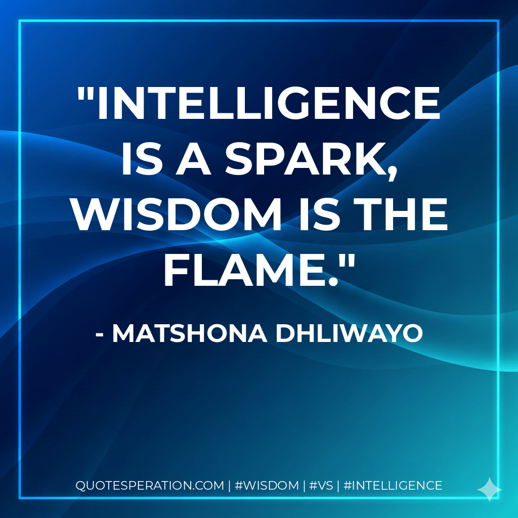 Intelligence is a spark, wisdom is the flame. - Matshona Dhliwayo
