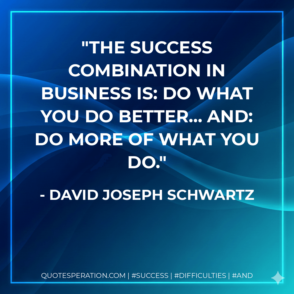 The success combination in business is: Do what you do better... and: do more of what you do. - David Joseph Schwartz