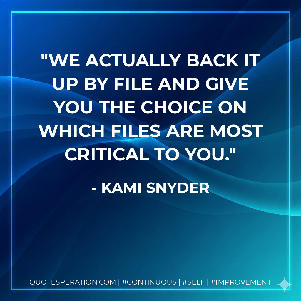 We actually back it up by file and give you the choice on which files are most critical to you. - Kami Snyder