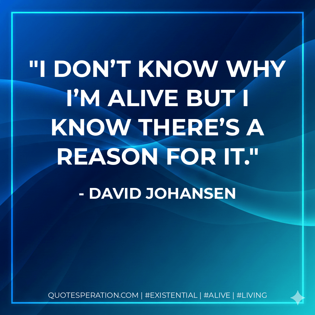 I don’t know why I’m alive but I know there’s a reason for it. - David Johansen