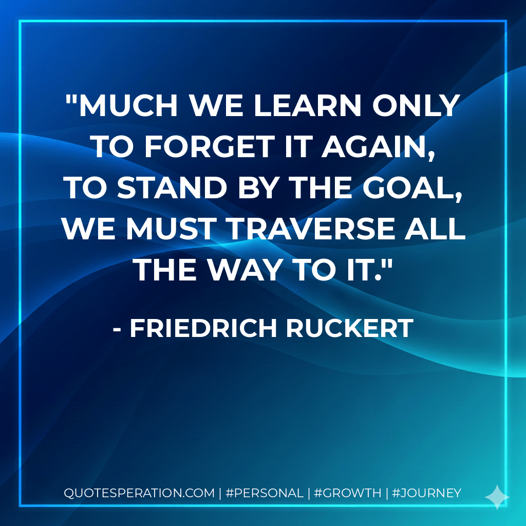 Much we learn only to forget it again, to stand by the goal, we must traverse all the way to it. - Friedrich Ruckert