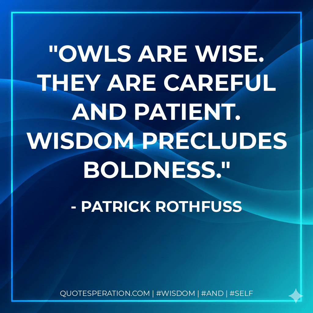 Owls are wise. They are careful and patient. Wisdom precludes boldness. - Patrick Rothfuss