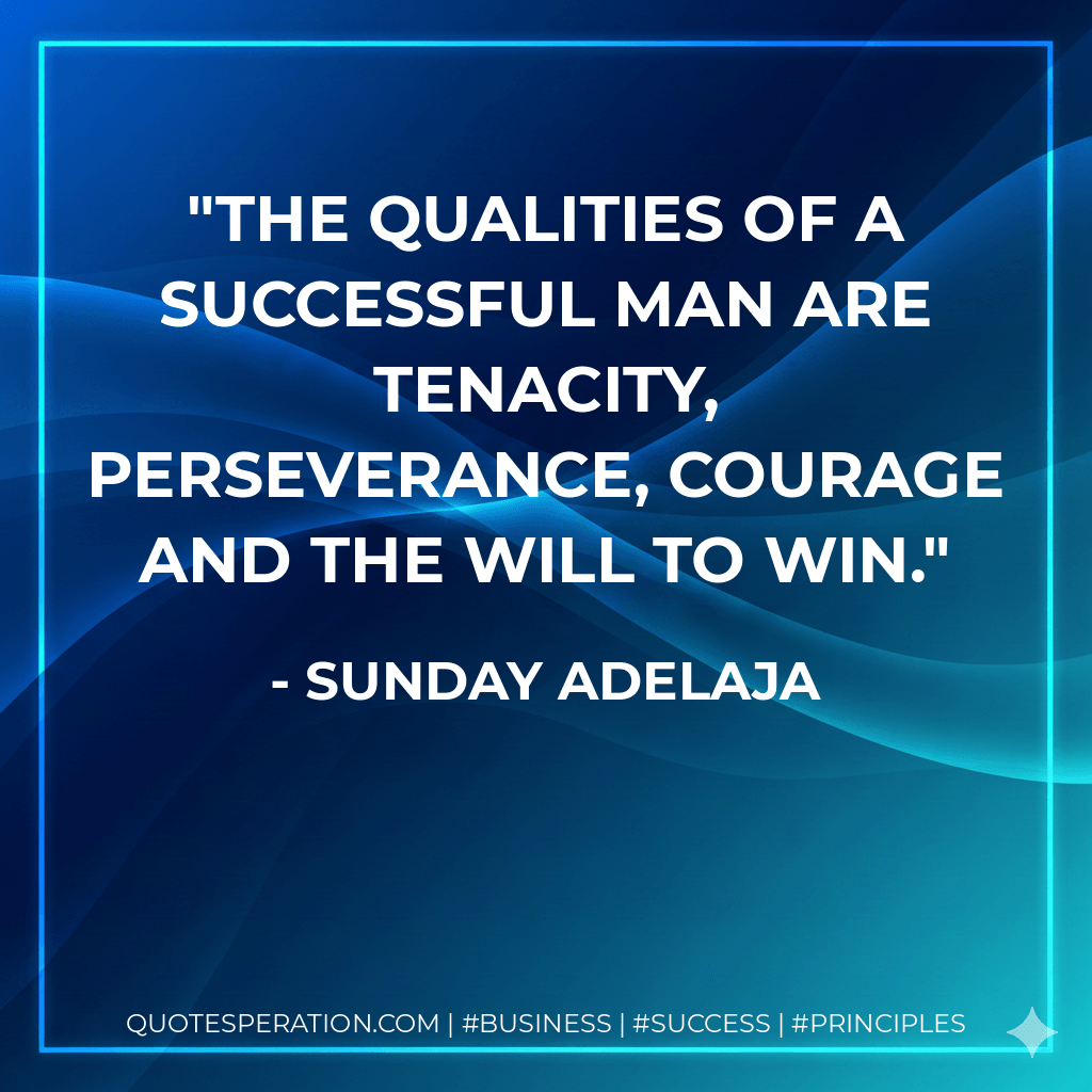 The qualities of a successful man are tenacity, perseverance, courage and the will to win. - Sunday Adelaja