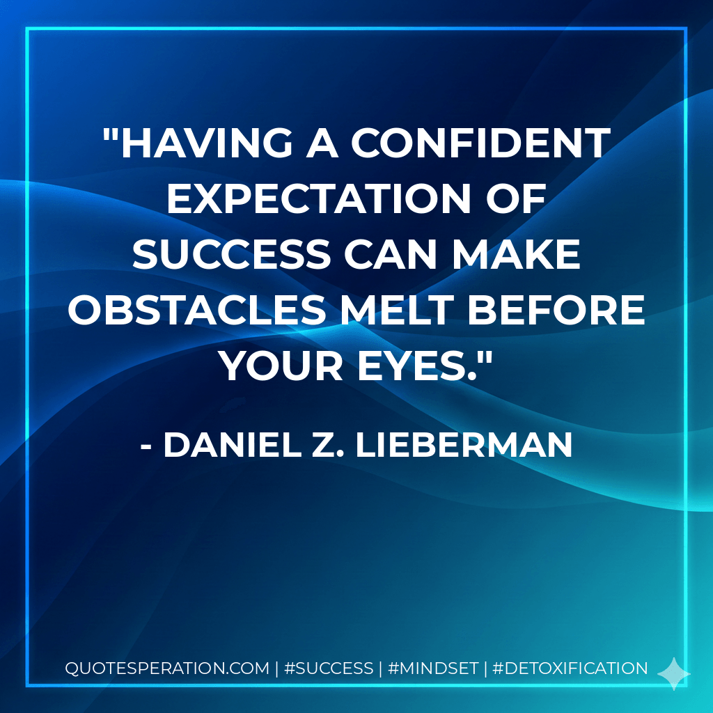 Having a confident expectation of success can make obstacles melt before your eyes. - Daniel Z. Lieberman