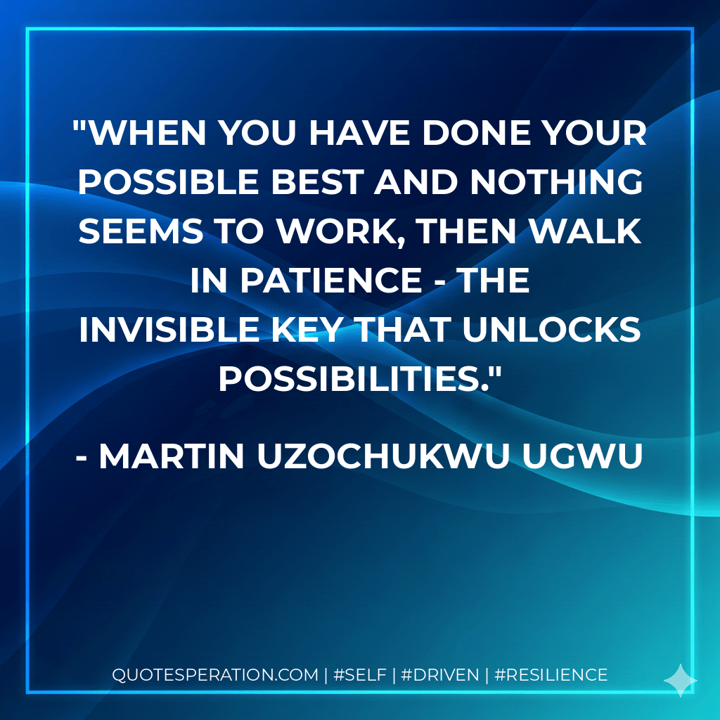When you have done your possible best and nothing seems to work, then walk in patience - the invisible key that unlocks possibilities.