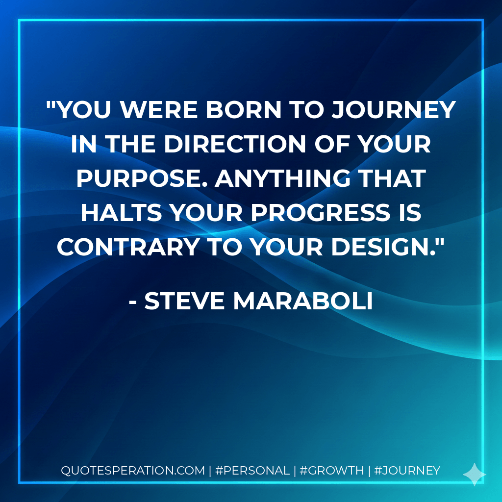 You were born to journey in the direction of your purpose. Anything that halts your progress is contrary to your design. - Steve Maraboli
