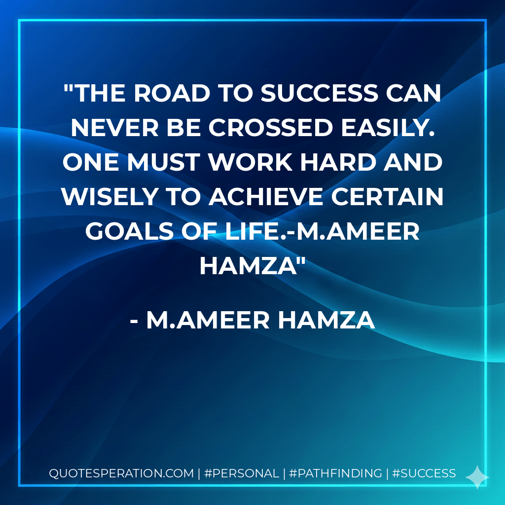 The road to success can never be crossed easily. one must work hard and wisely to achieve certain goals of life.-M.Ameer Hamza - M.Ameer Hamza