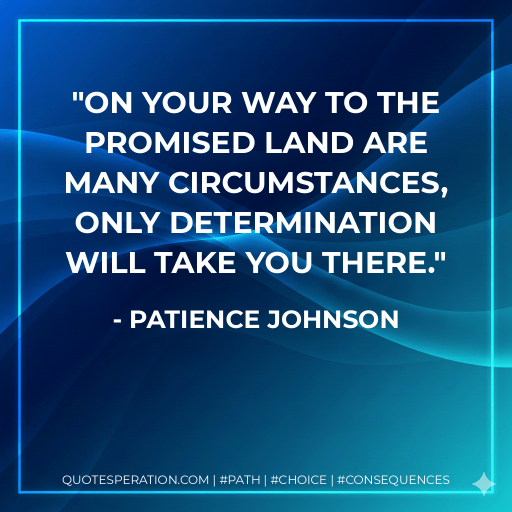 On your way to the promised land are many circumstances, only determination will take you there. - Patience Johnson