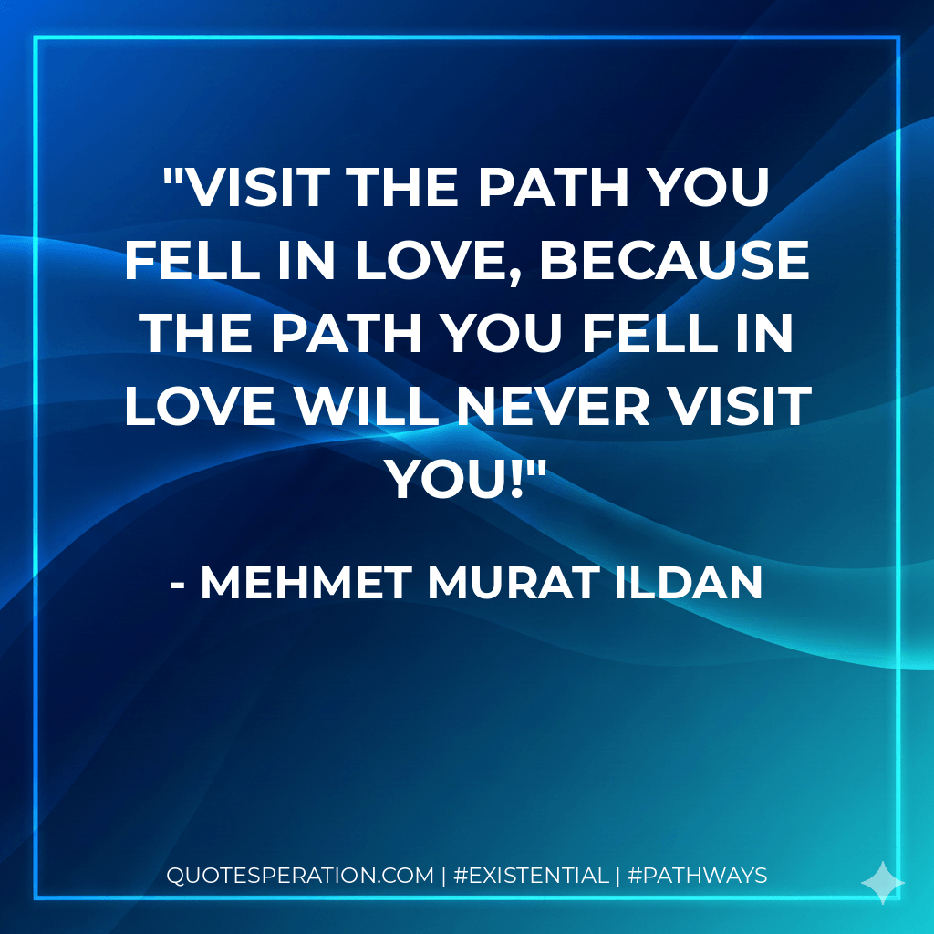 Visit the path you fell in love, because the path you fell in love will never visit you! - Mehmet Murat ildan