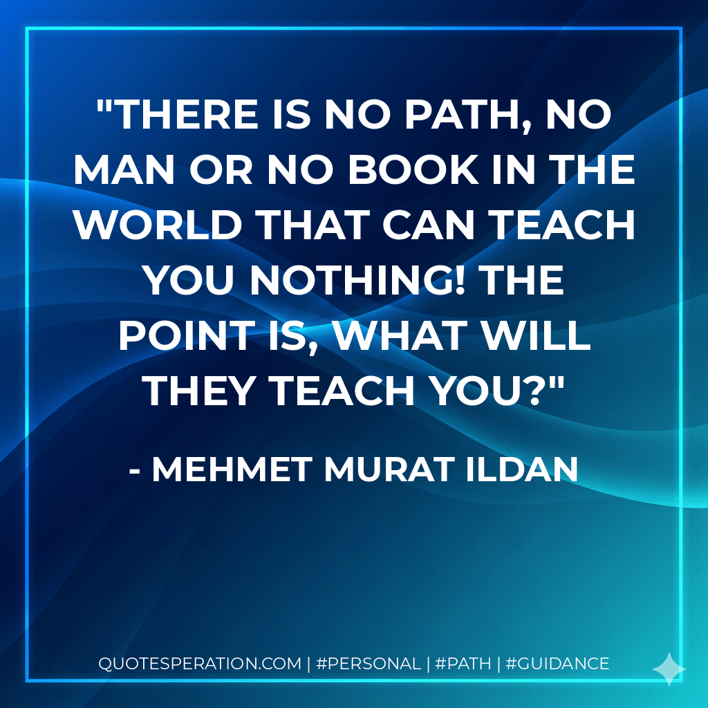There is no path, no man or no book in the world that can teach you nothing! The point is, what will they teach you? - Mehmet Murat ildan