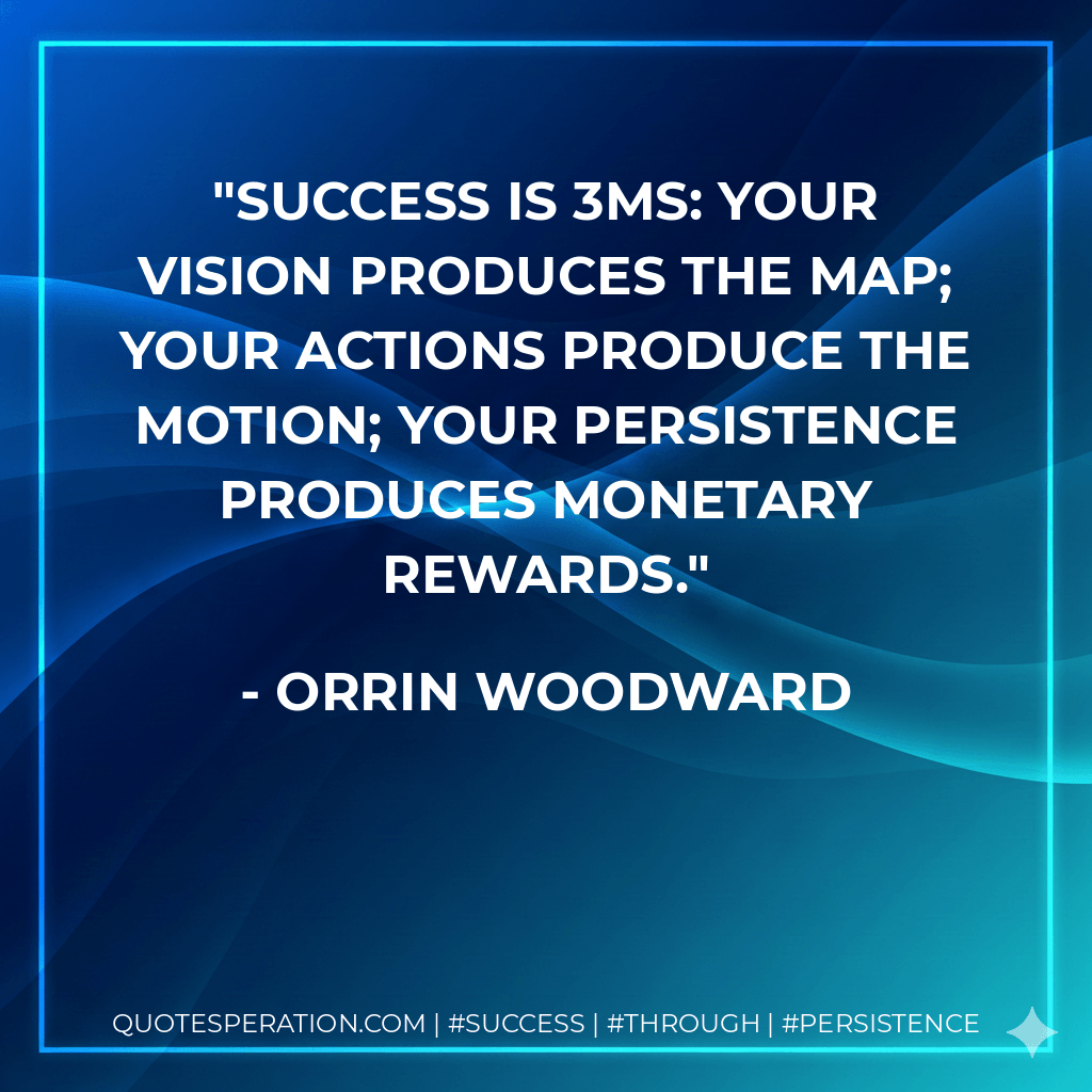 Success is 3Ms: Your vision produces the Map; your actions produce the Motion; your persistence produces Monetary rewards. - Orrin Woodward