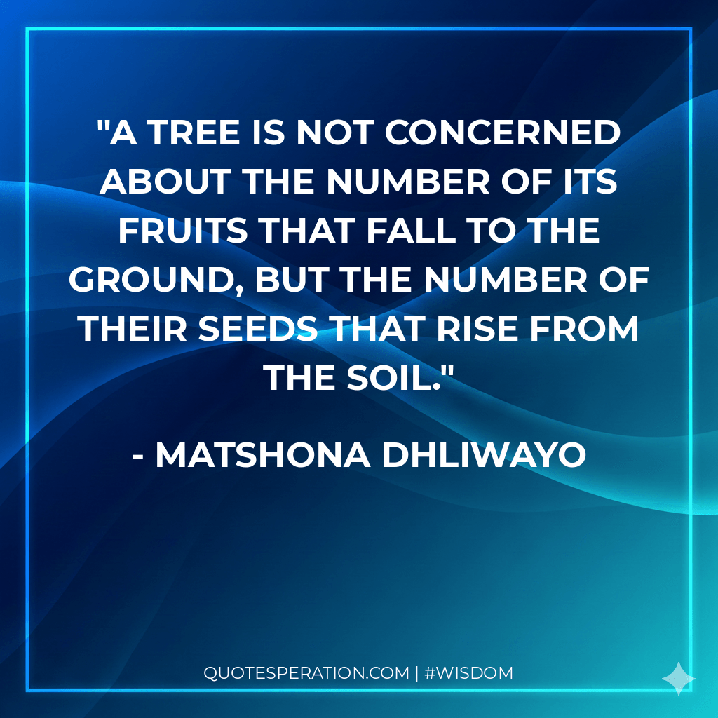 A tree is not concerned about the number of its fruits that fall to the ground, but the number of their seeds that rise from the soil.