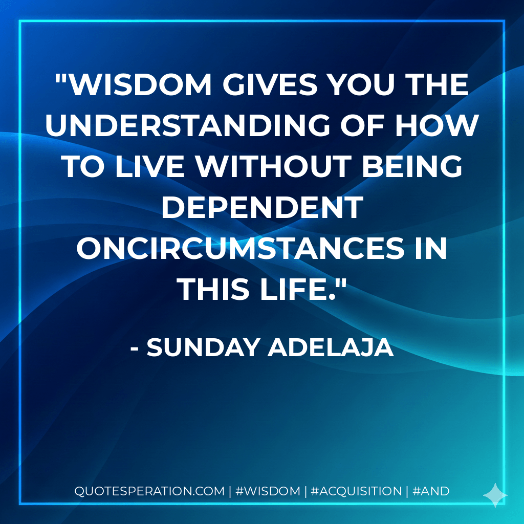 Wisdom gives you the understanding of how to live without being dependent oncircumstances in this life. - Sunday Adelaja